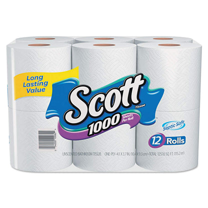 Scott 1000 Toilet Paper, 32 Rolls, Septic-Safe, 1-Ply Toilet Tissue