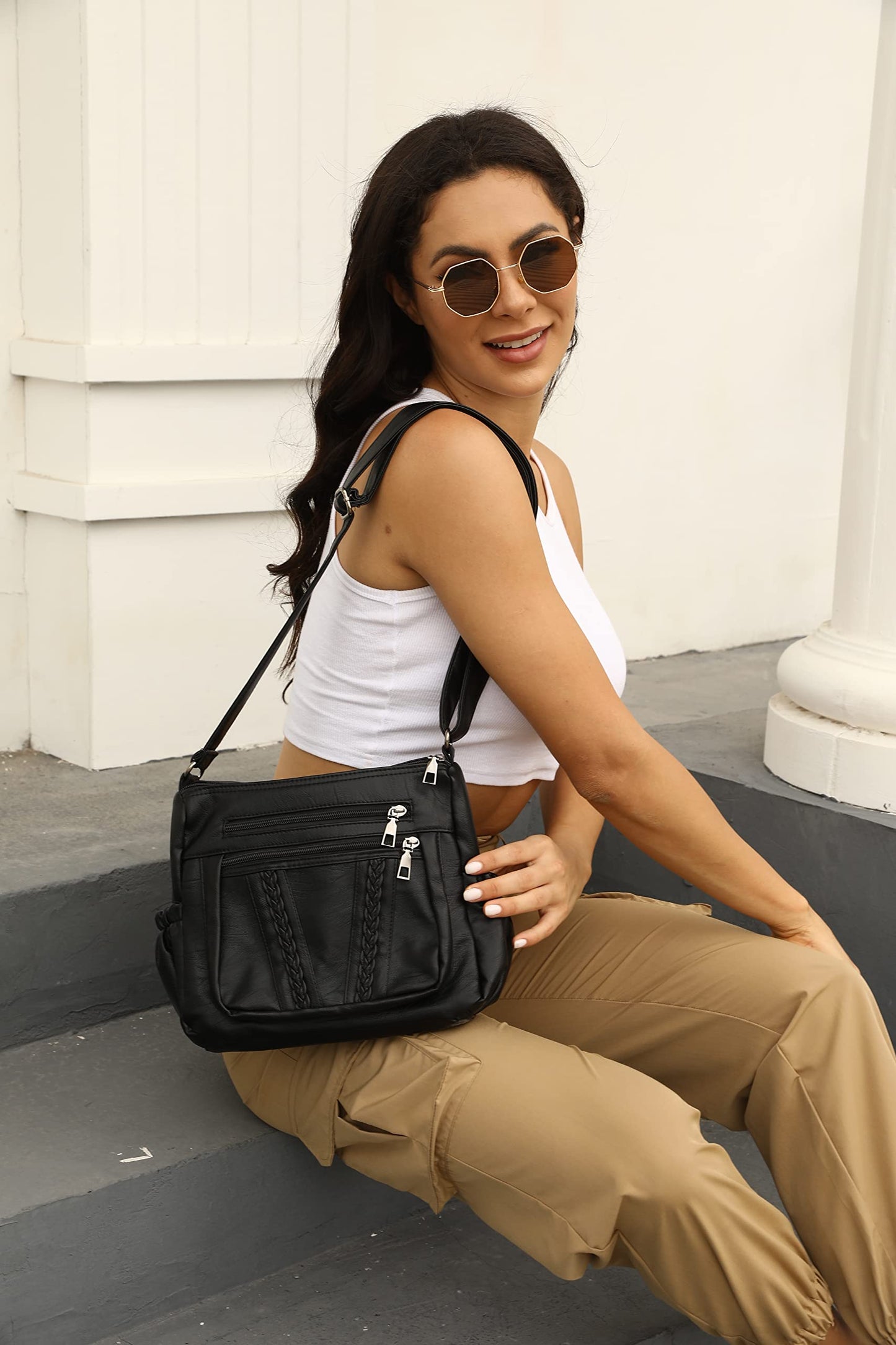 ELDA Chic Crossbody: Soft PU Leather Multi-Pocket Bag