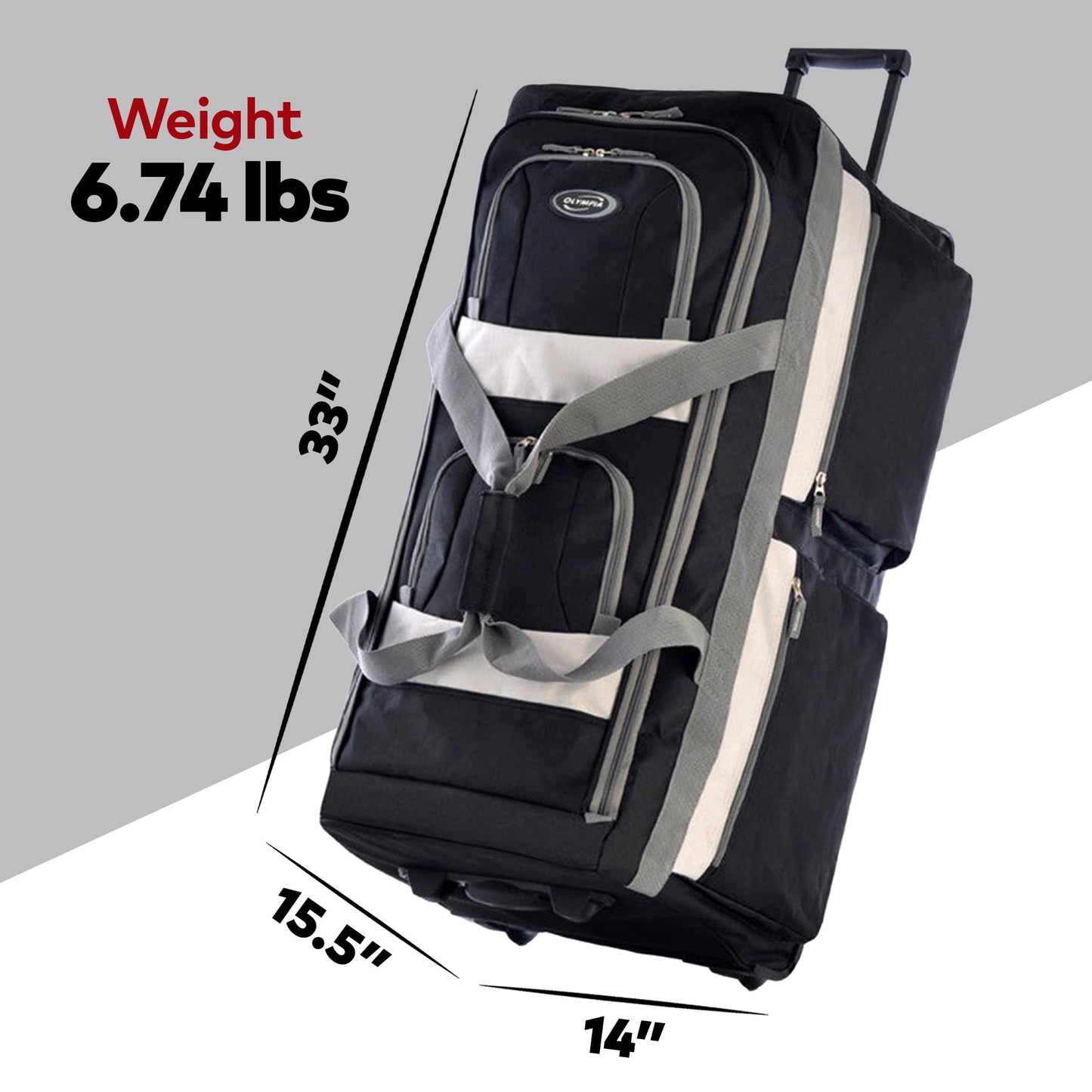 Olympia 22 Max Wheeled Duffel: 8-Pocket Water-Resist
