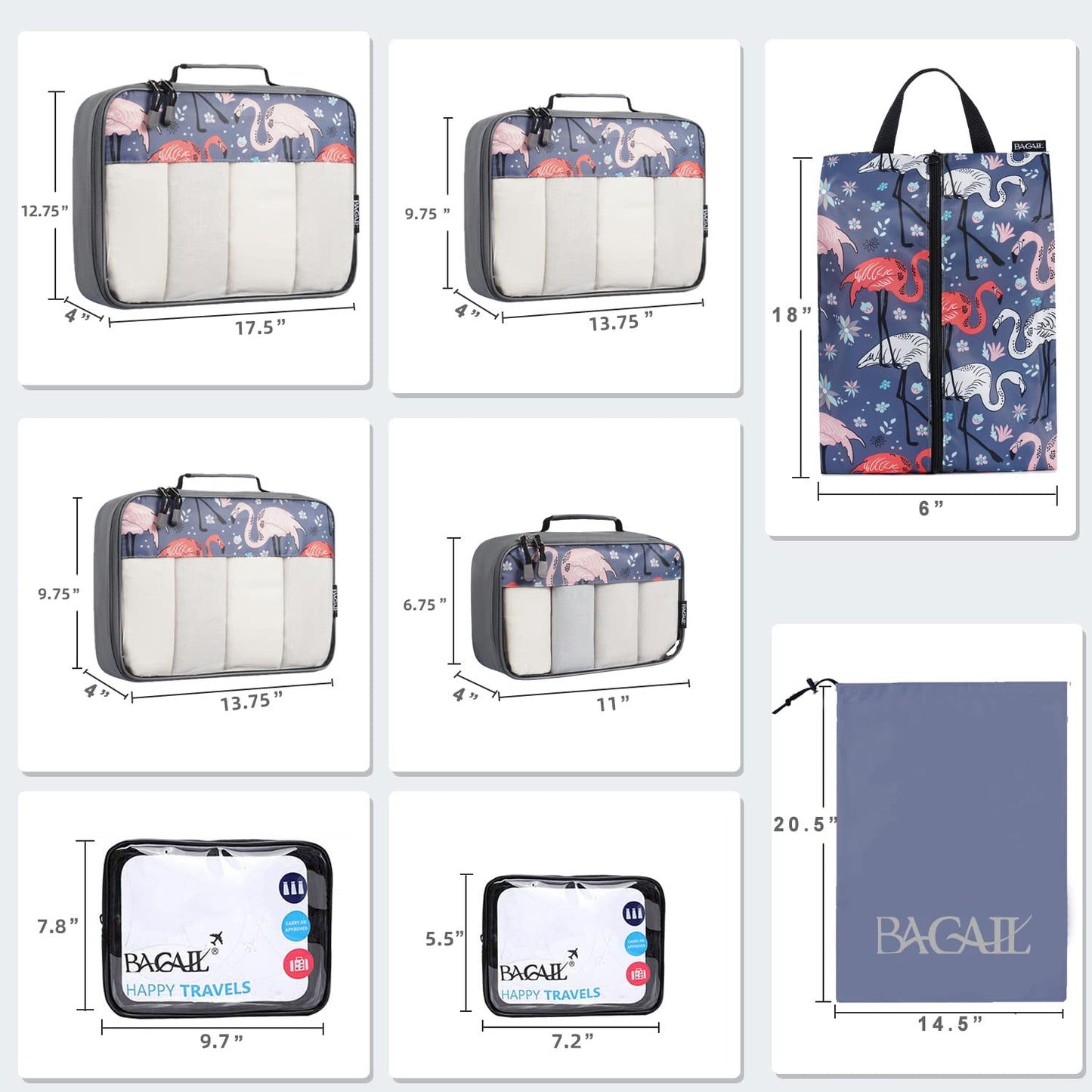 BAGAIL Travel Cubes: 8/9 Set Packing Organizers