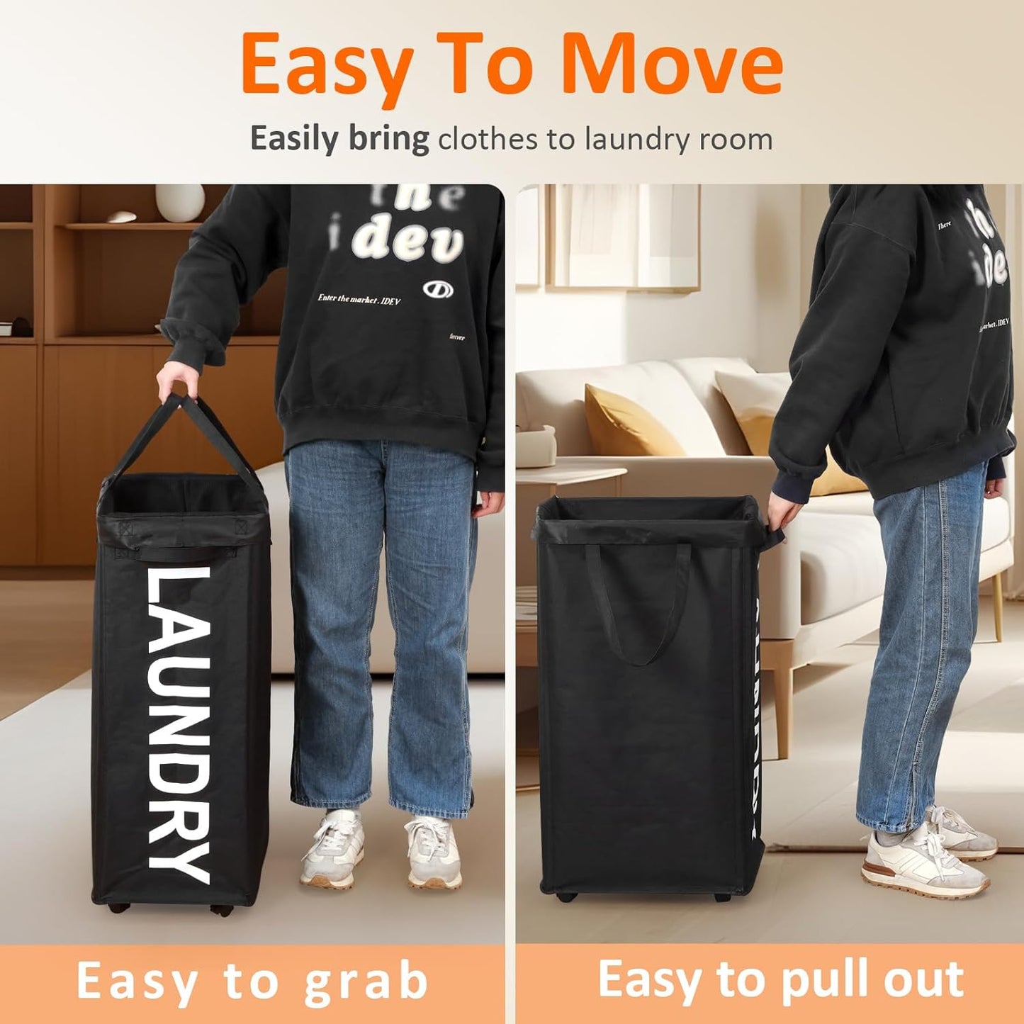 RollAway 90L Laundry Basket with Removable Bag