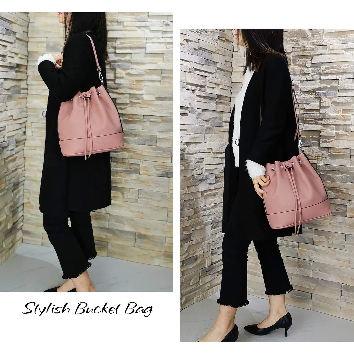 AFKOMST Chic Leather Bucket & Crossbody Bag Set