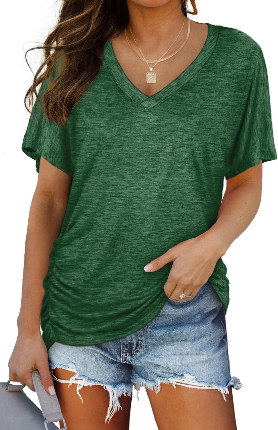 WIHOLL V-Neck Dolman Top with Side Shirring