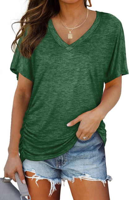 WIHOLL V-Neck Dolman Top with Side Shirring