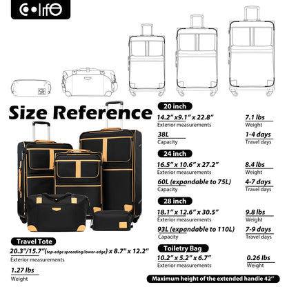 Coolife Expandable 4-Piece Spinner Luggage Set