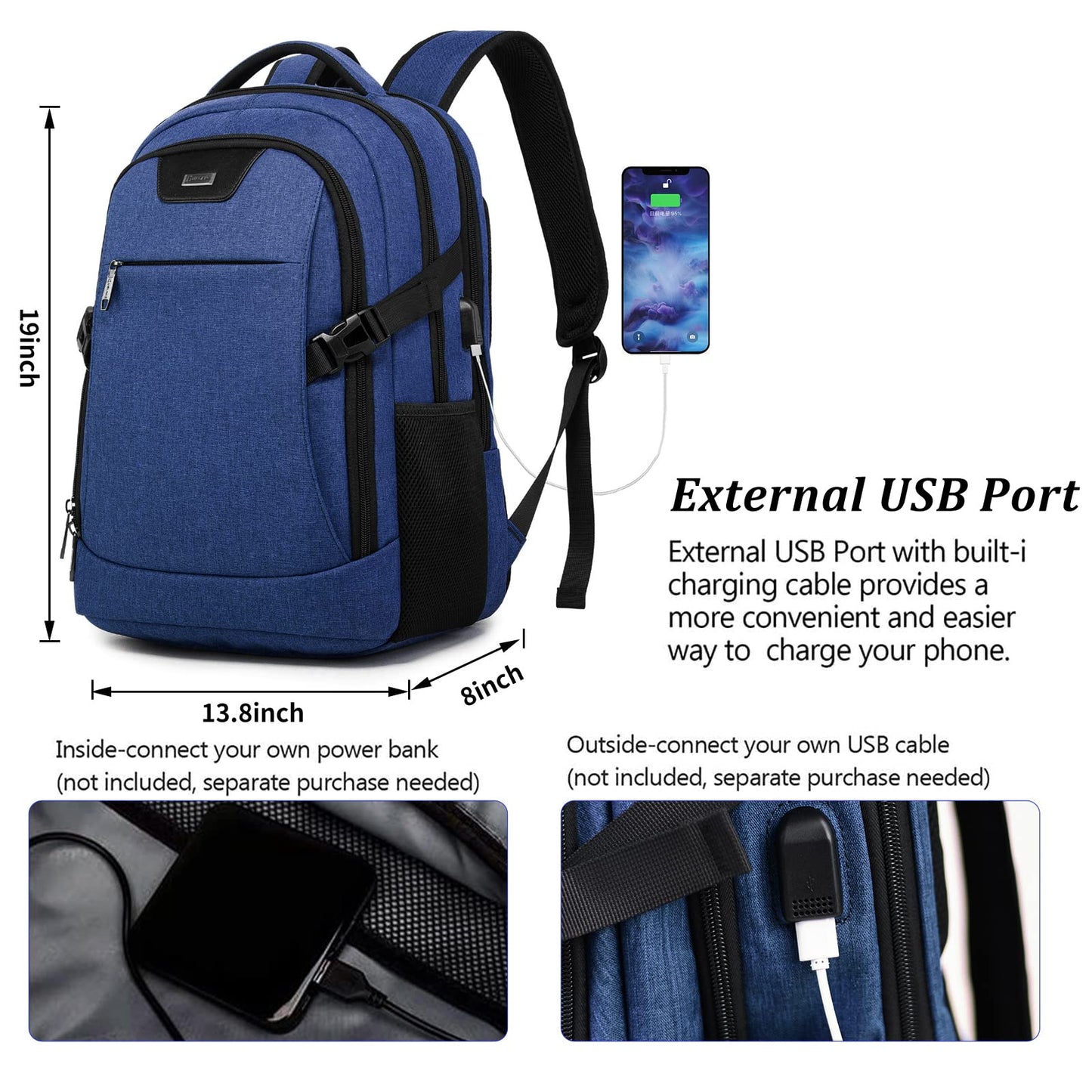 DUSLANG Travel Laptop Backpack with USB Port - Black