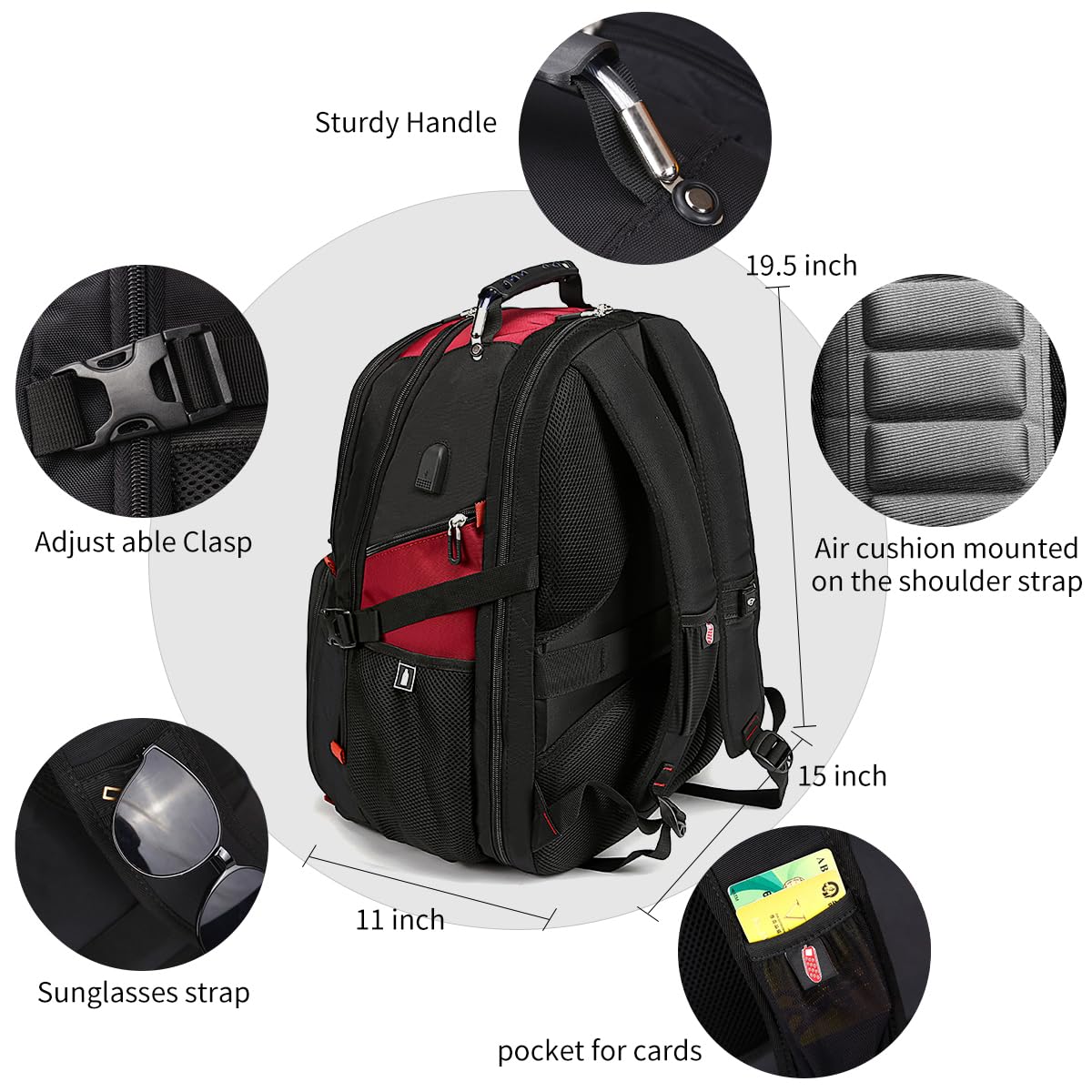SHRRADOO 50L USB Travel Laptop Backpack - Airline Approved