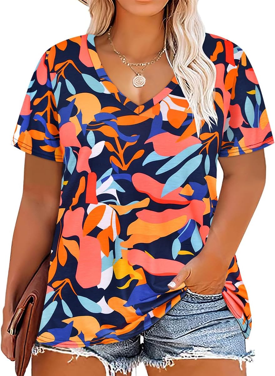 Floral V-Neck Plus Size Tunic Tops for Women