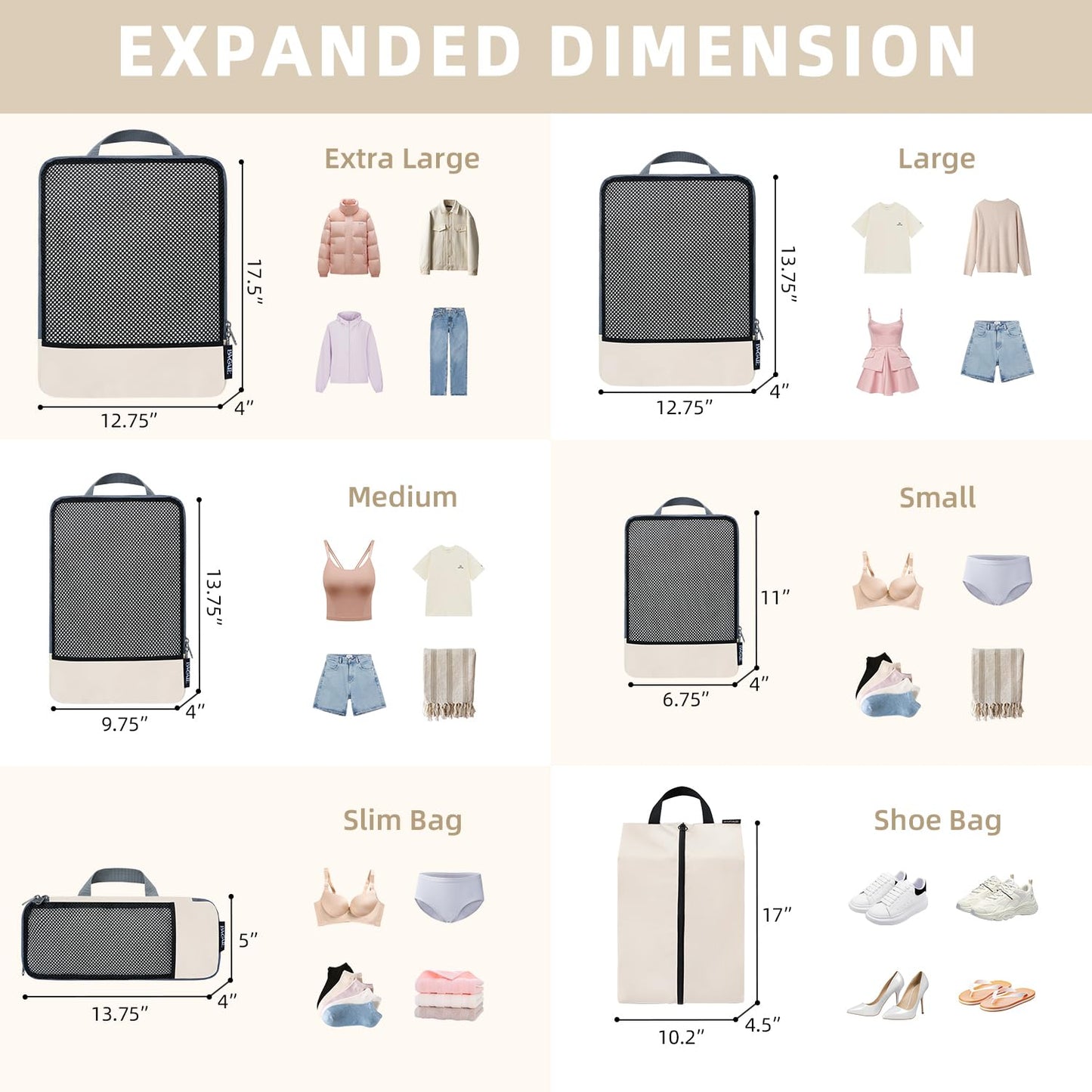 BAGAIL Expandable Travel Compression Cubes Set