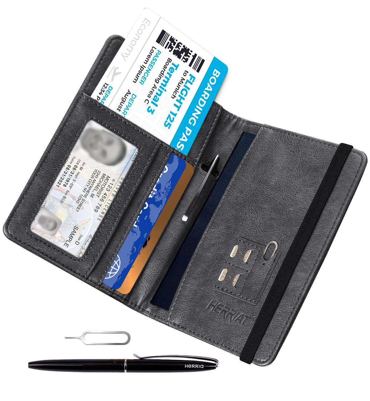 HerriaT RFID Leather Passport Wallet - Gray - Handbags Specialist Headquarter
