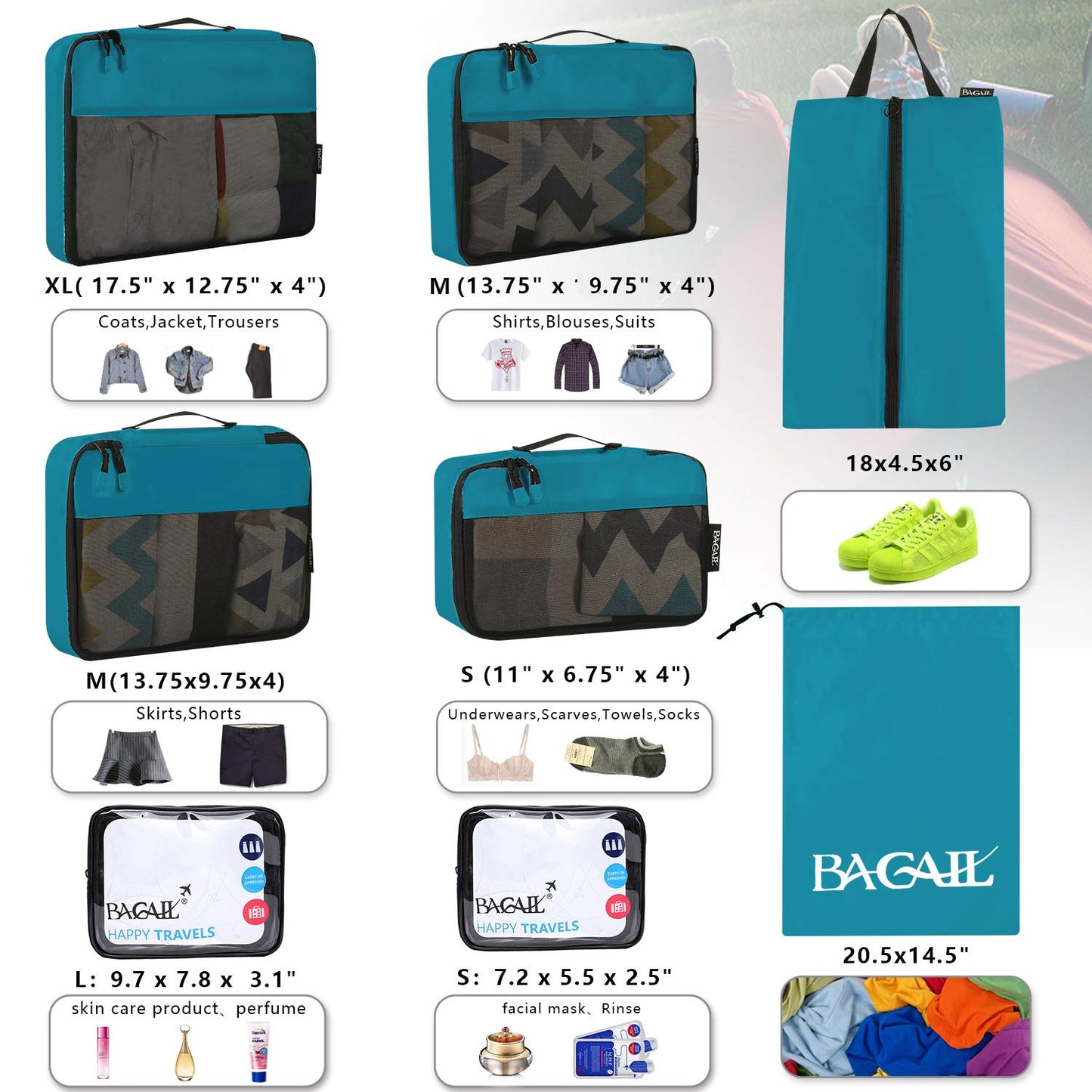 BAGAIL Travel Cubes: 8/9 Set Packing Organizers