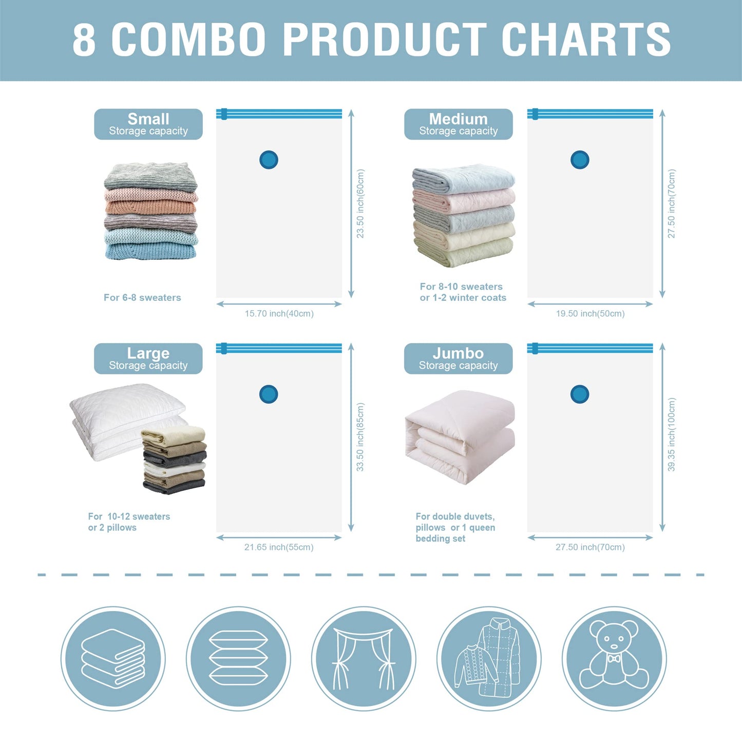 CozyVac Travel Bags with Pump - 6 Pack Space Savers