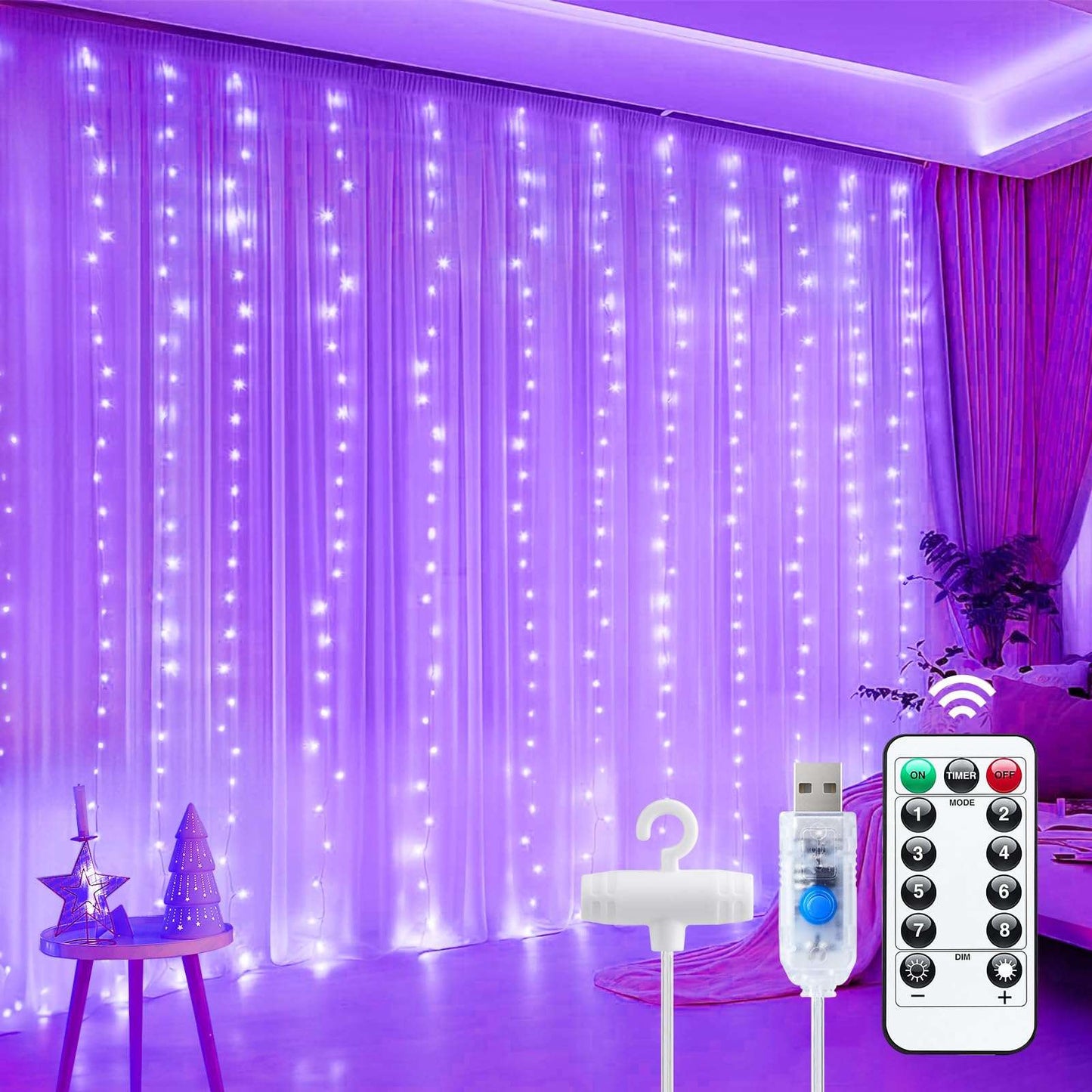 Minetom 300 LED Dimmable Fairy Curtain Lights
