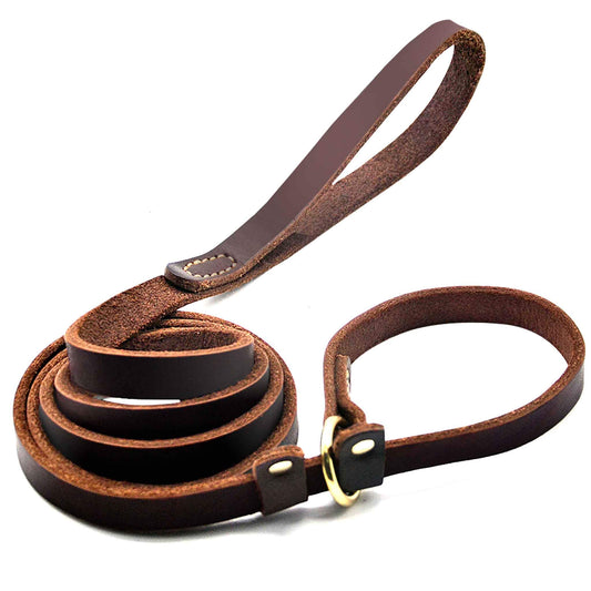 BronzeBark Slip Lead: Real Leather Adjustable Leash