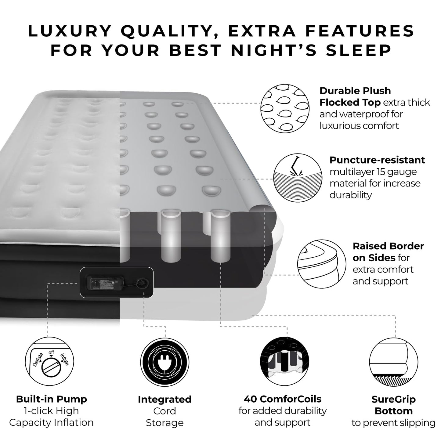 DreamNest Luxe Air Mattress with ComfortCoil Tech