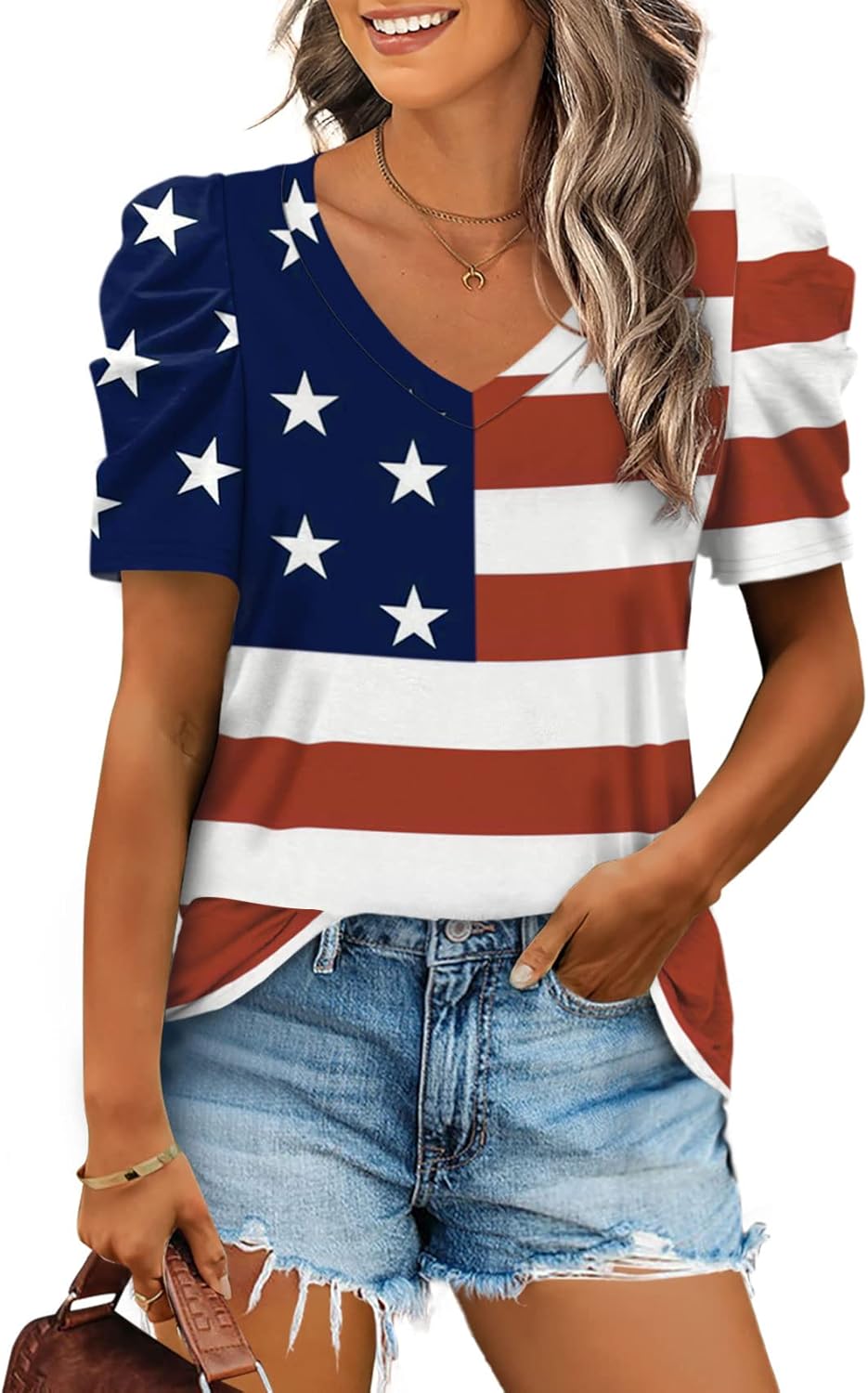 XIEERDUO Summer V-Neck Puff Sleeve Tee - All Sizes