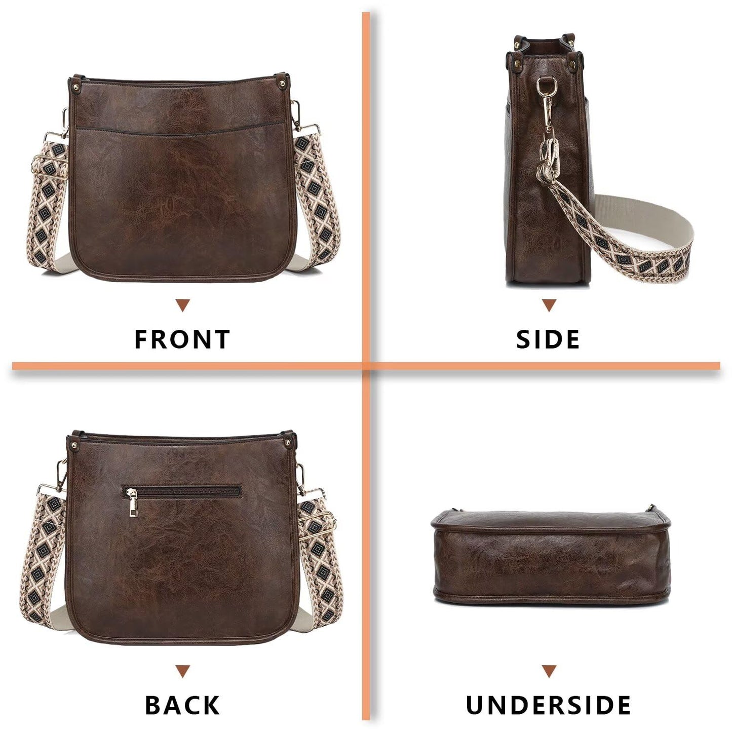 AUYOCO Chic Vegan Leather Crossbody Bag with Strap