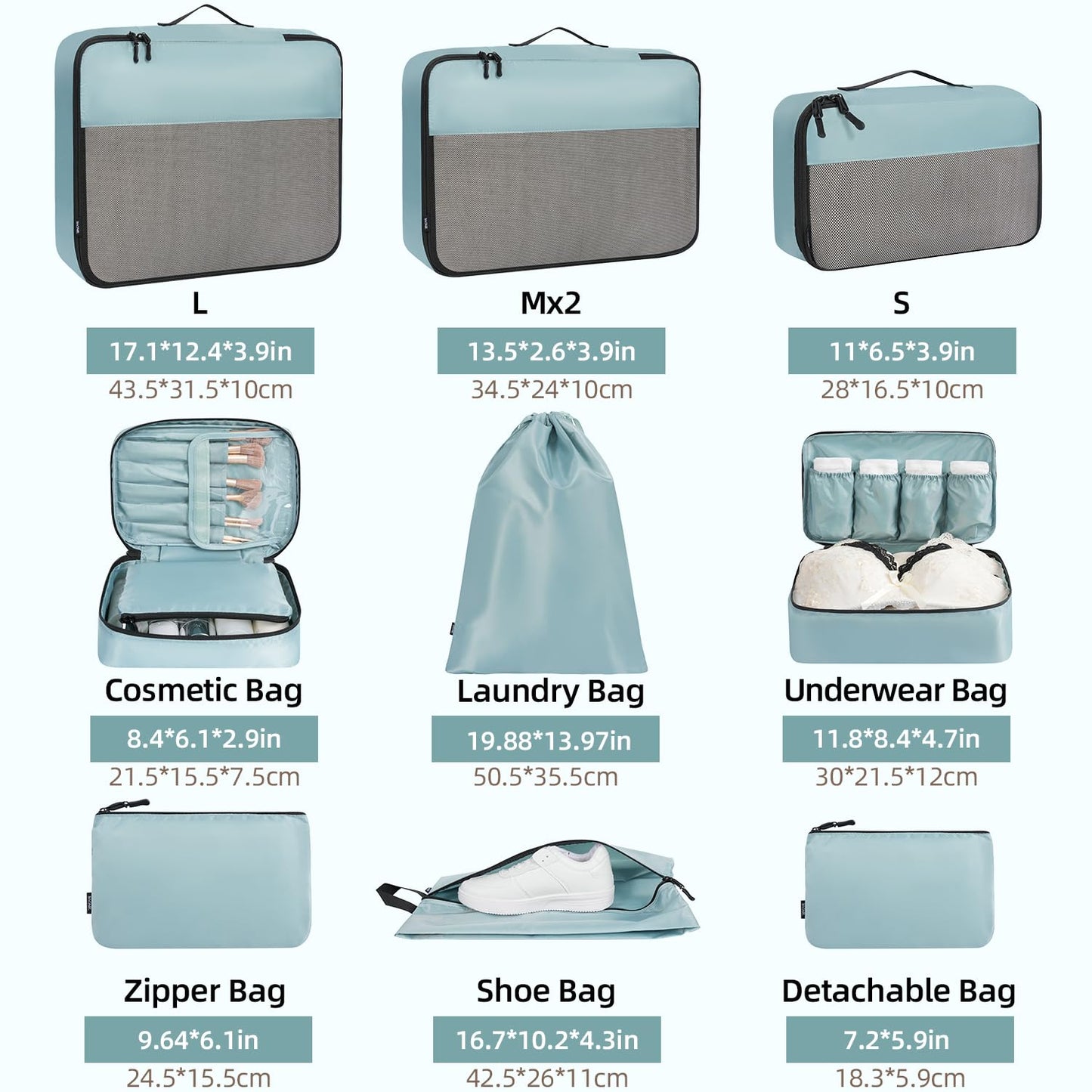 BAGAIL Travel Cubes: 8/9 Set Packing Organizers