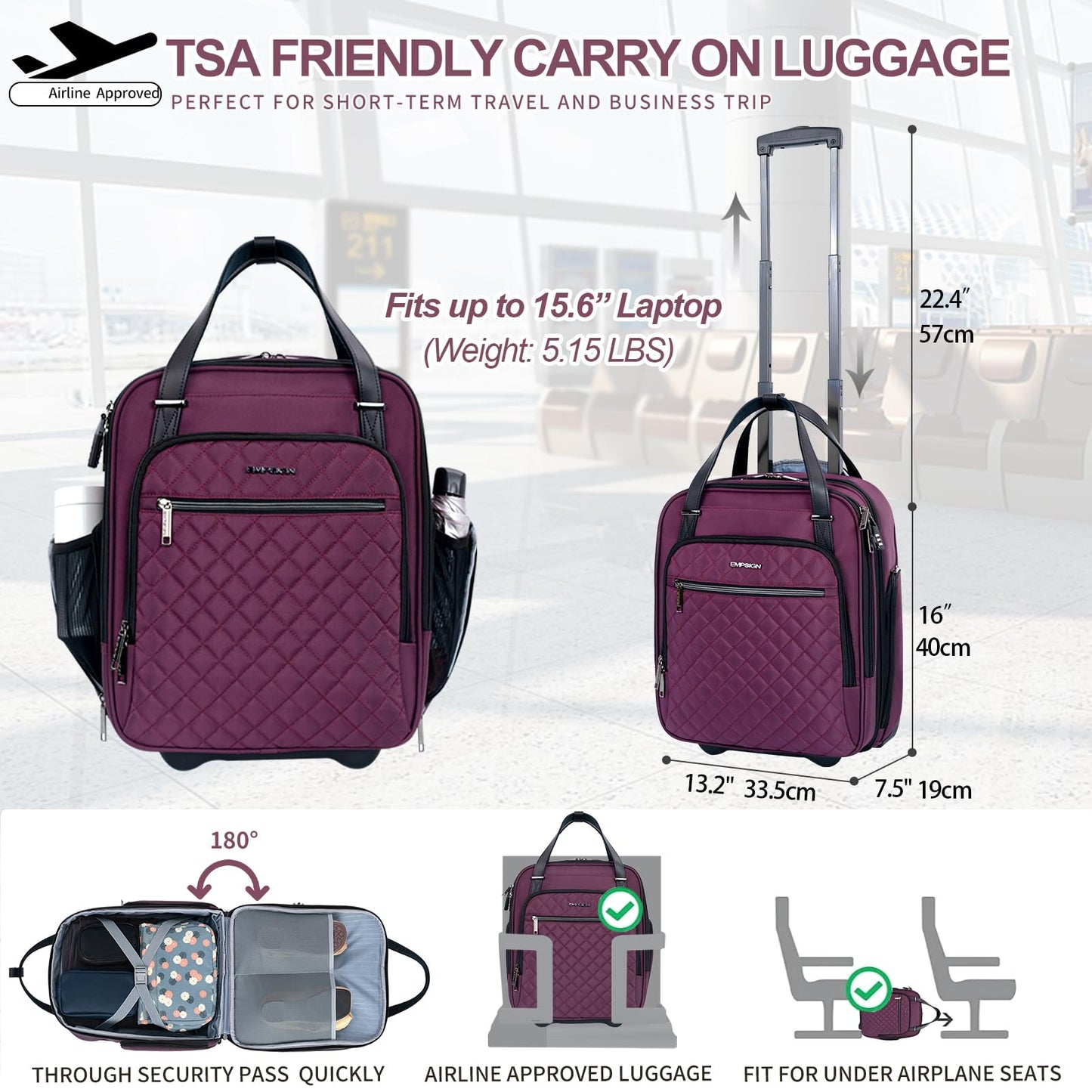 EMPSIGN 16 Wheeled Underseat Travel Bag