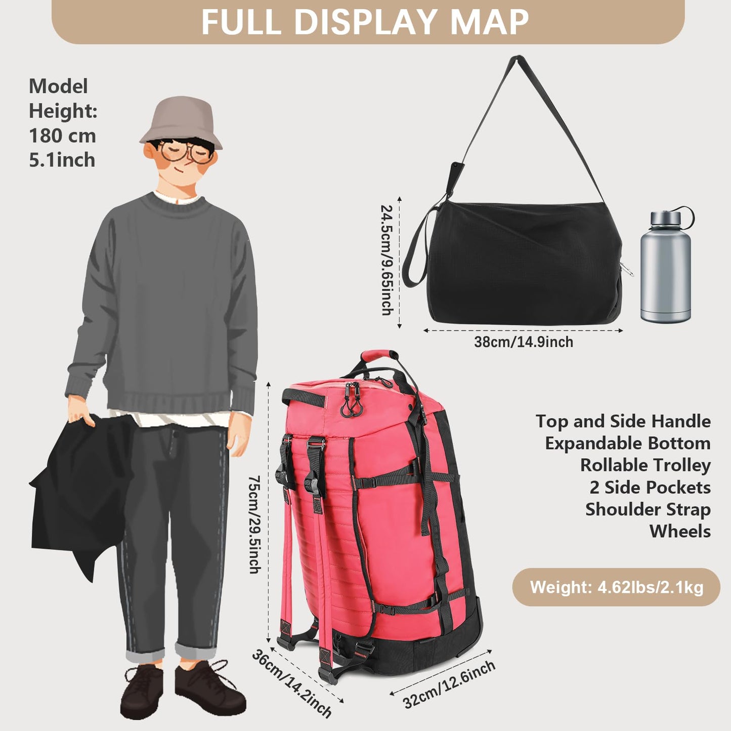 AquaRoll 29 Quilted Wheeled Duffle Backpack