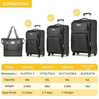 LARVENDER Expandable 5-Piece Spinner Luggage Set