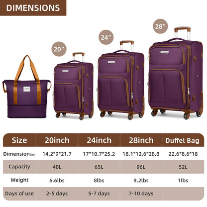 LARVENDER Expandable 5-Piece Spinner Luggage Set