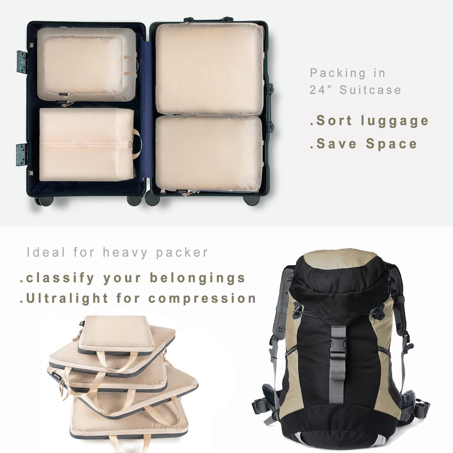BAGAIL Travel Compression Cubes Set for Packing Ease
