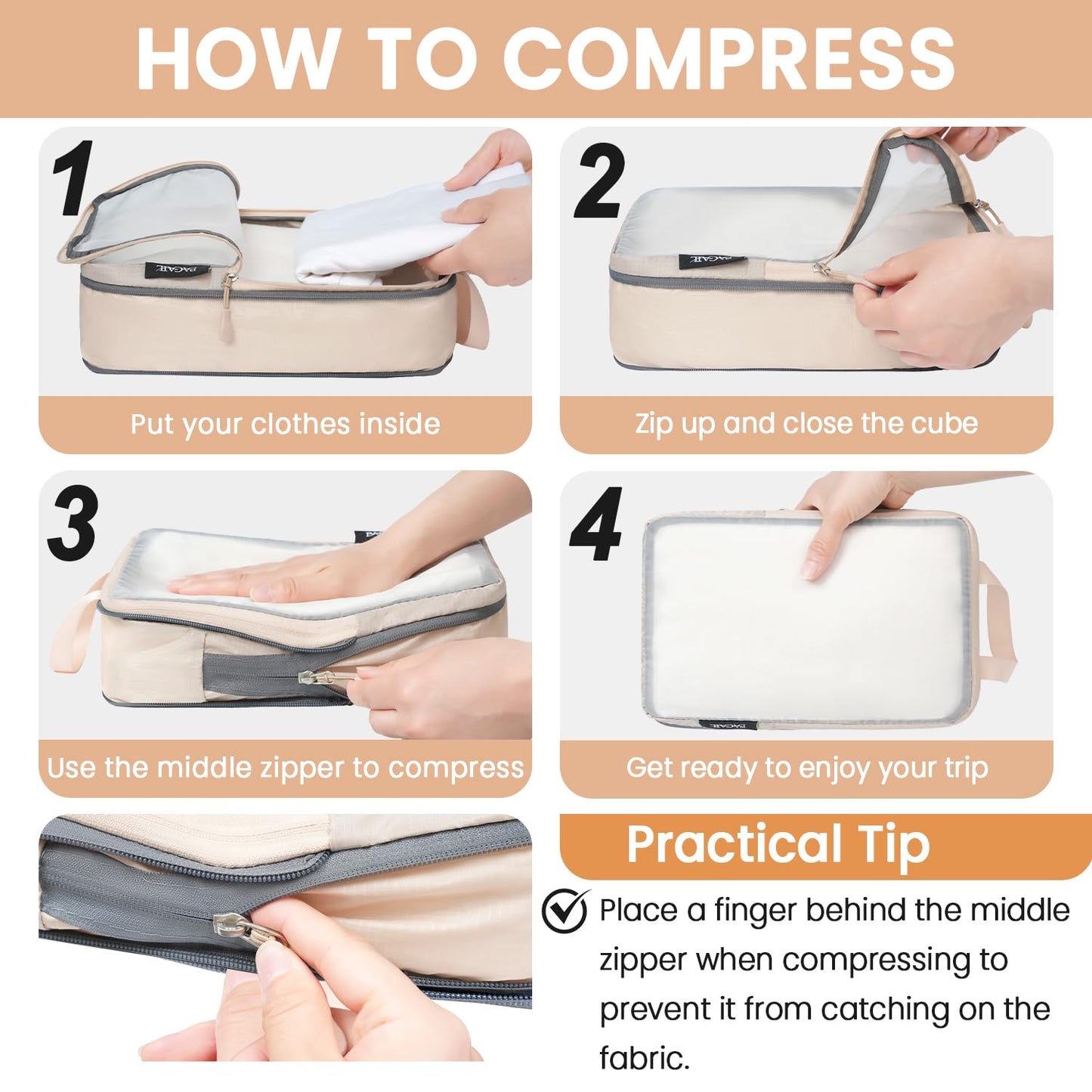 BAGAIL Travel Compression Cubes Set for Packing Ease