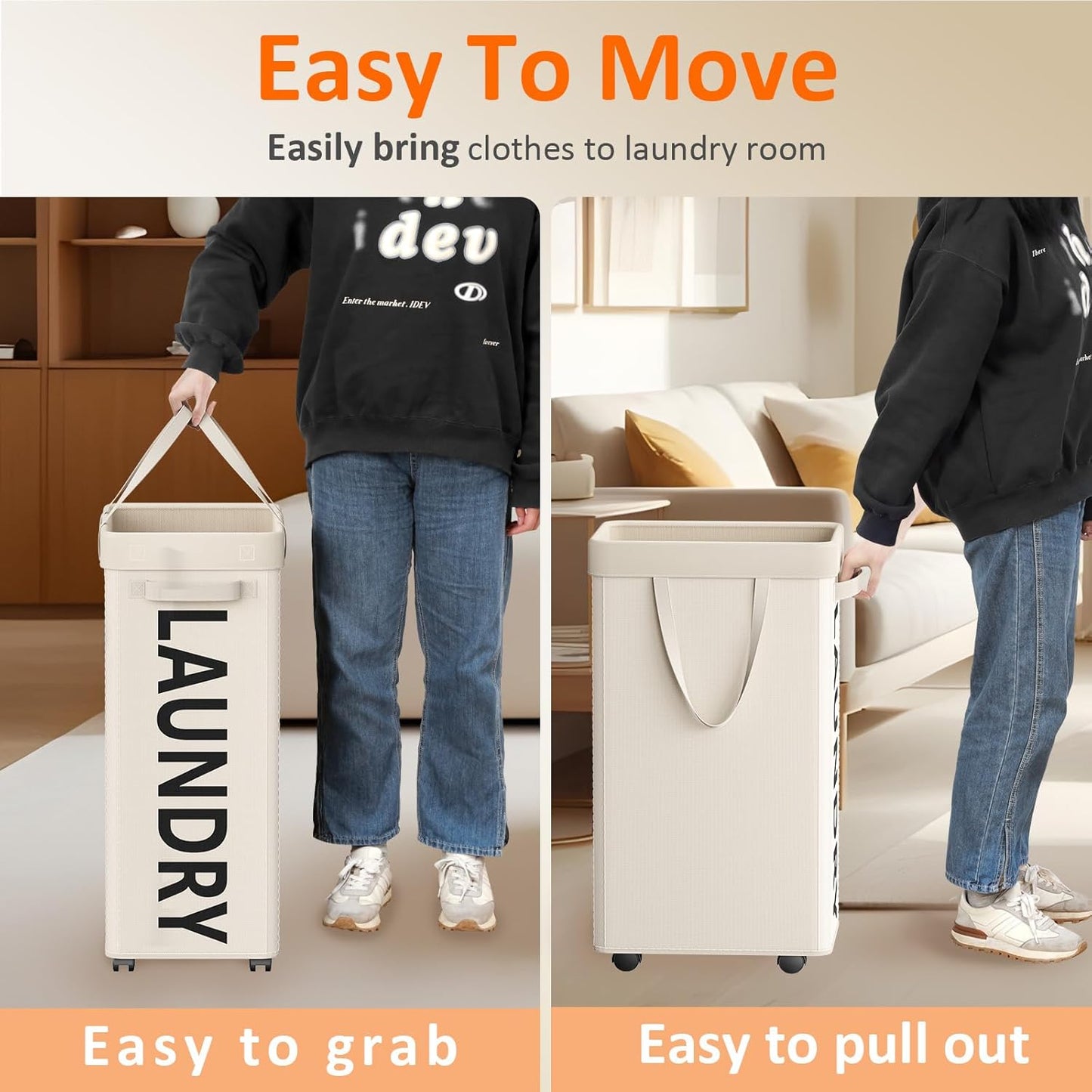 RollAway 90L Laundry Basket with Removable Bag