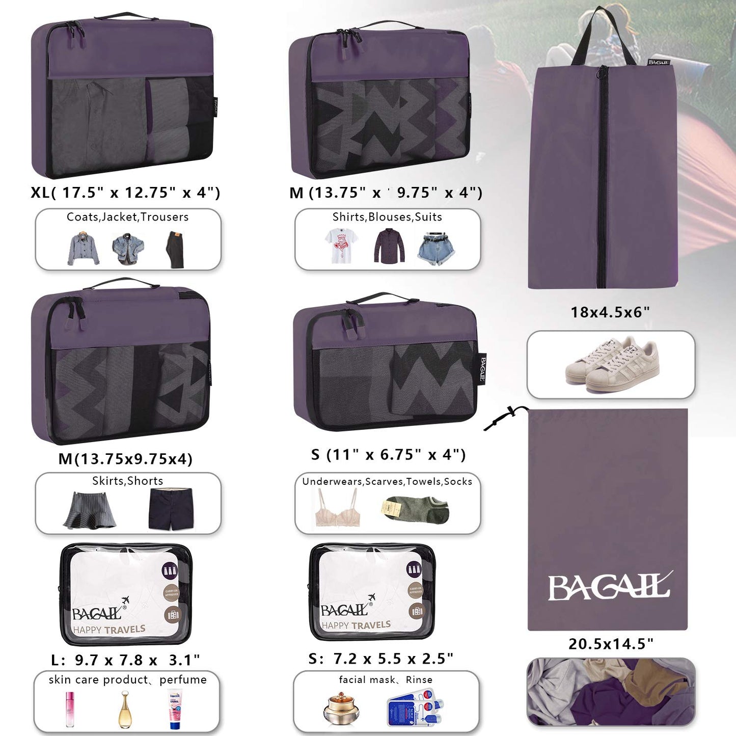 BAGAIL Travel Cubes: 8/9 Set Packing Organizers