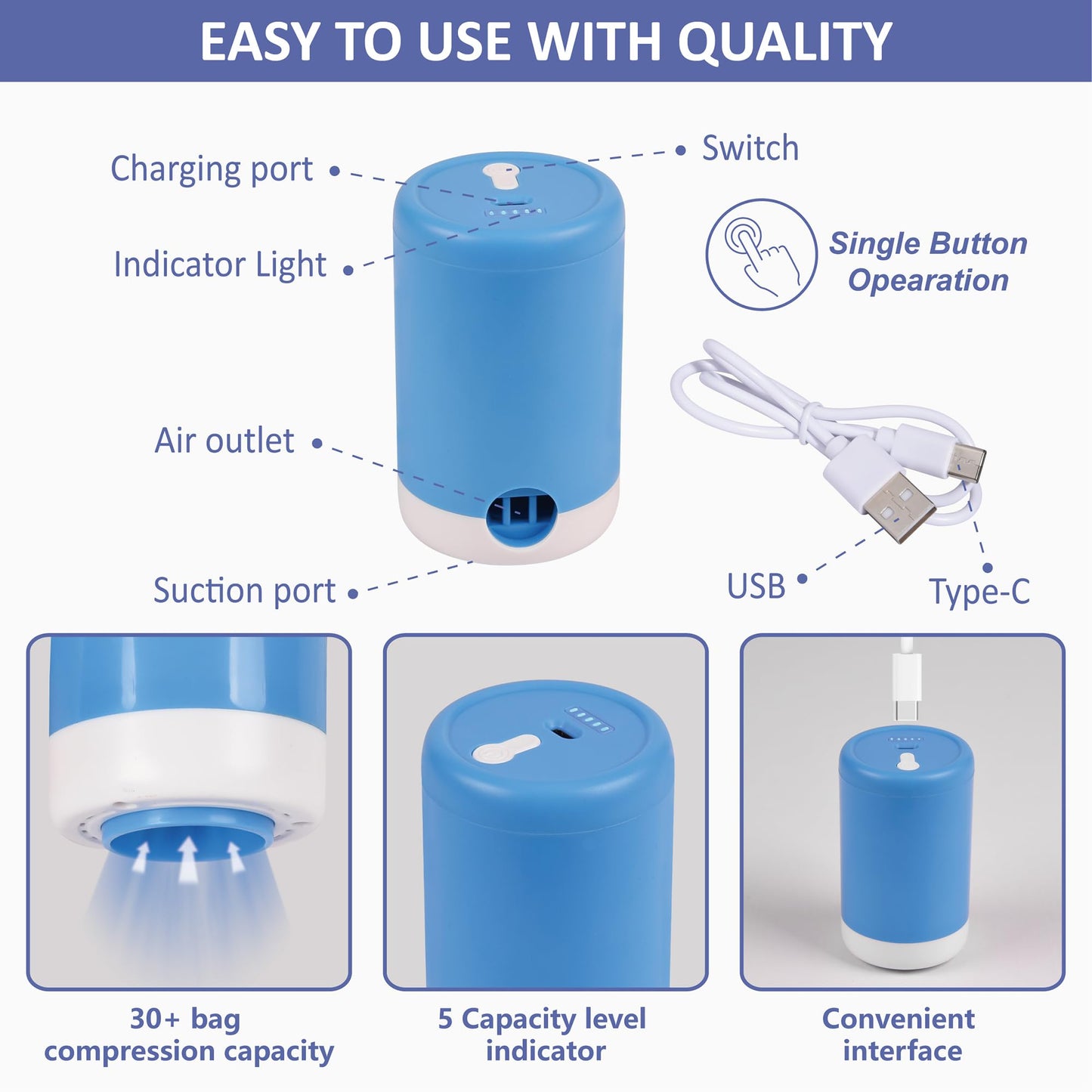 CozyVac Travel Bags with Pump - 6 Pack Space Savers