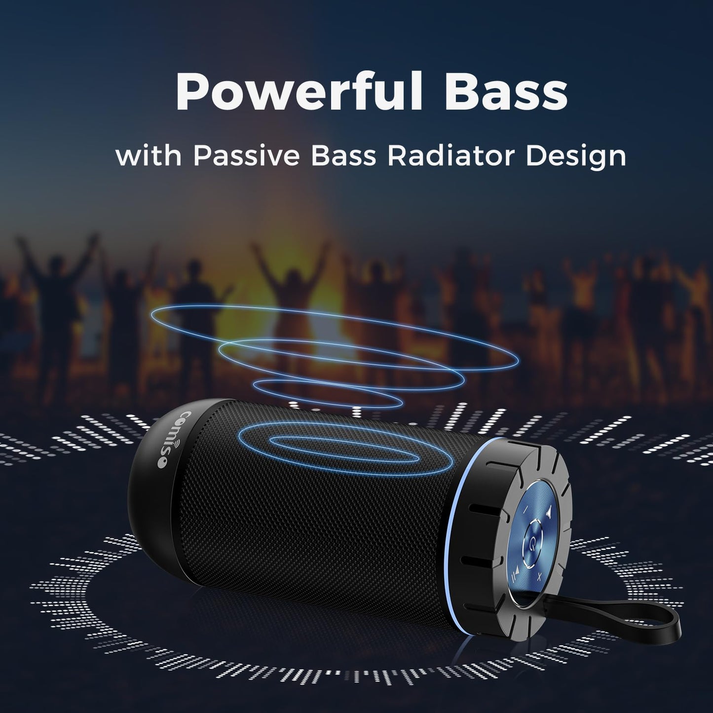 Comiso 360° Waterproof Bluetooth Speaker, 24H Playtime