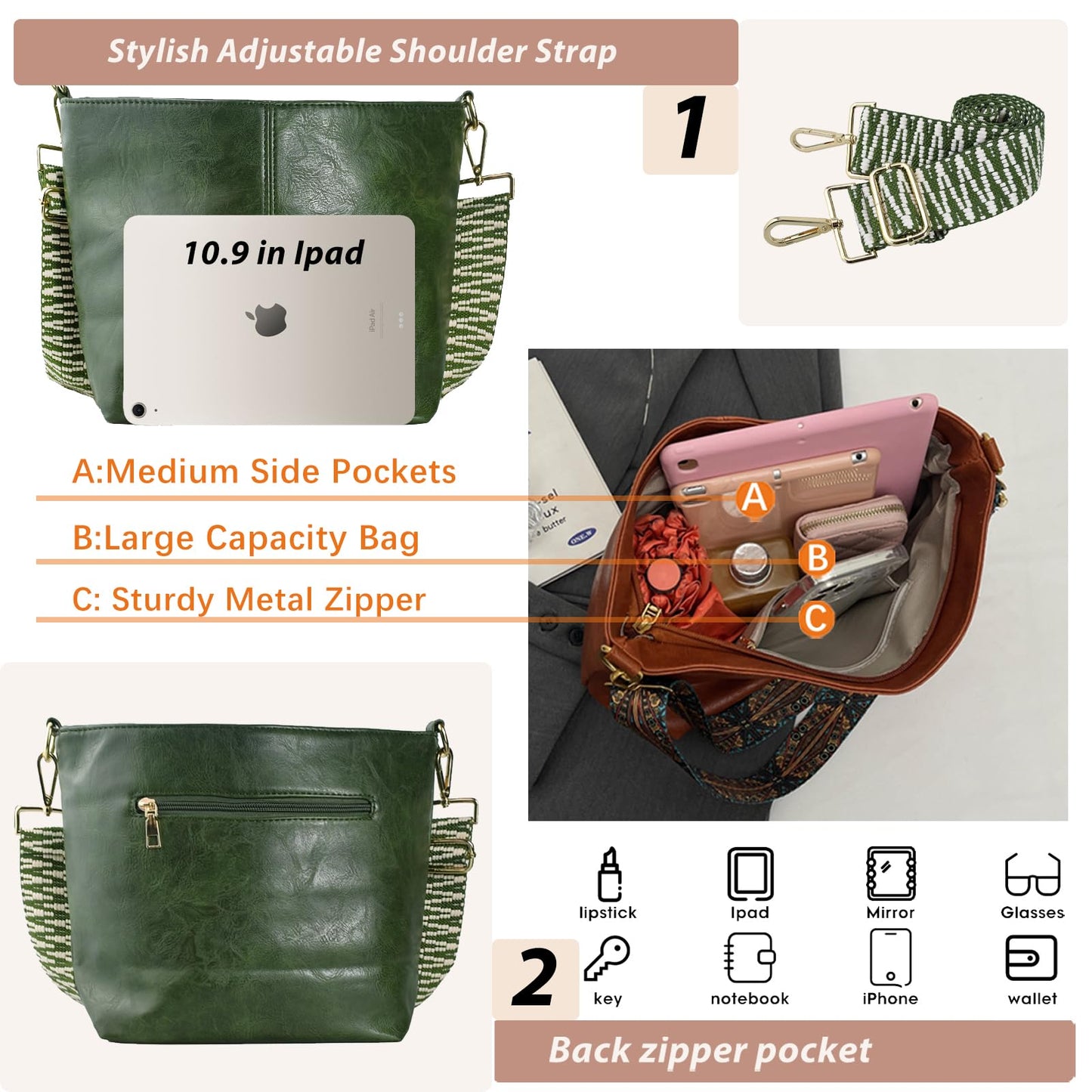 ChicHobo Vegan Leather Crossbody Bag with Strap