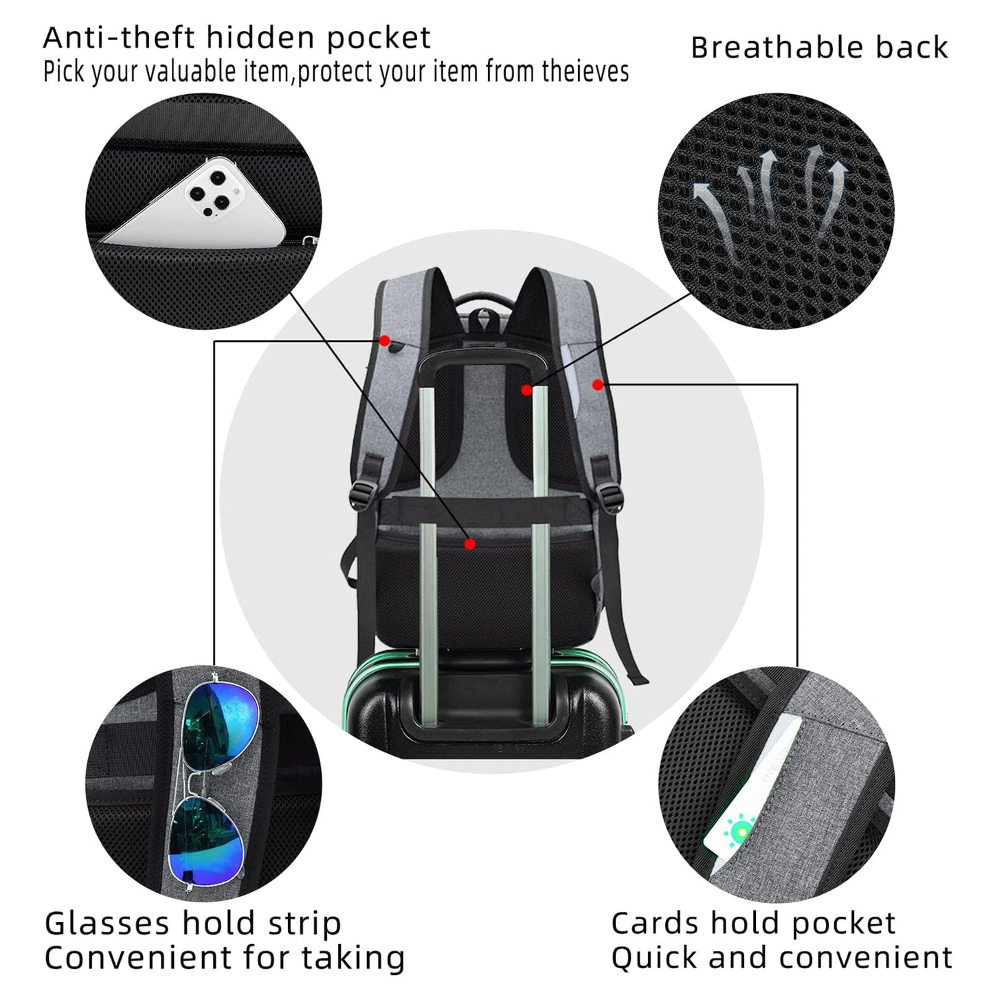 DUSLANG Travel Laptop Backpack with USB Port - Black