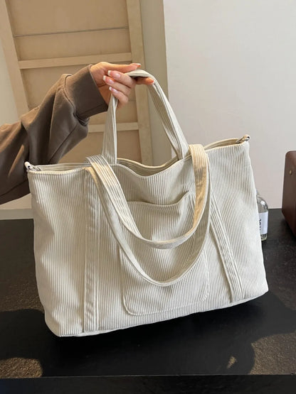 Corduroy Solid Large Tote Bag - Premium Tote Bag from Trendsi - Just $39.99! Shop now at Handbags Specialist Headquarter