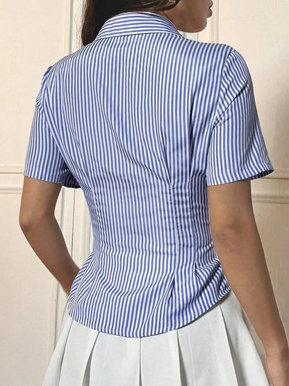 Button Down Short Sleeve Shirt - Premium Women's Down Shirt Tops from Trendsi - Just $25.50! Shop now at Handbags Specialist Headquarter