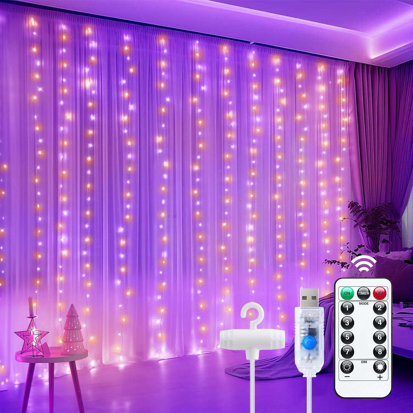 Minetom 300 LED Dimmable Fairy Curtain Lights