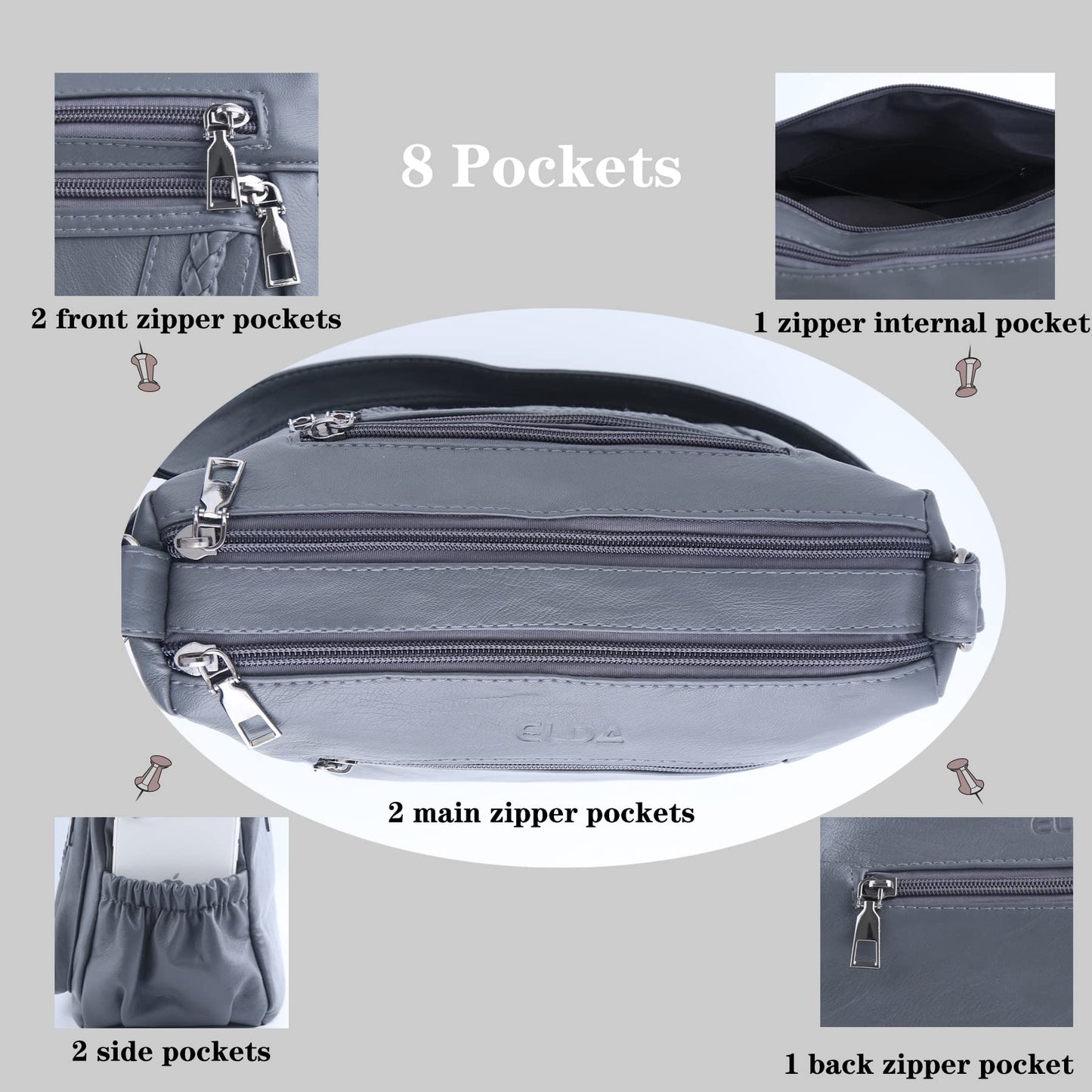 ELDA Chic Crossbody: Soft PU Leather Multi-Pocket Bag