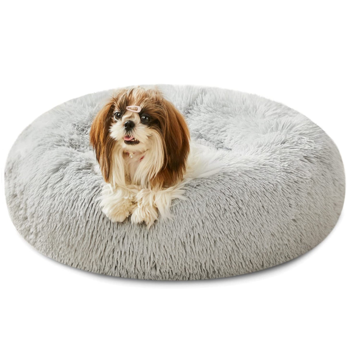 PawCozy Nest: Plush Anti-Anxiety Pet Bed, Light Grey