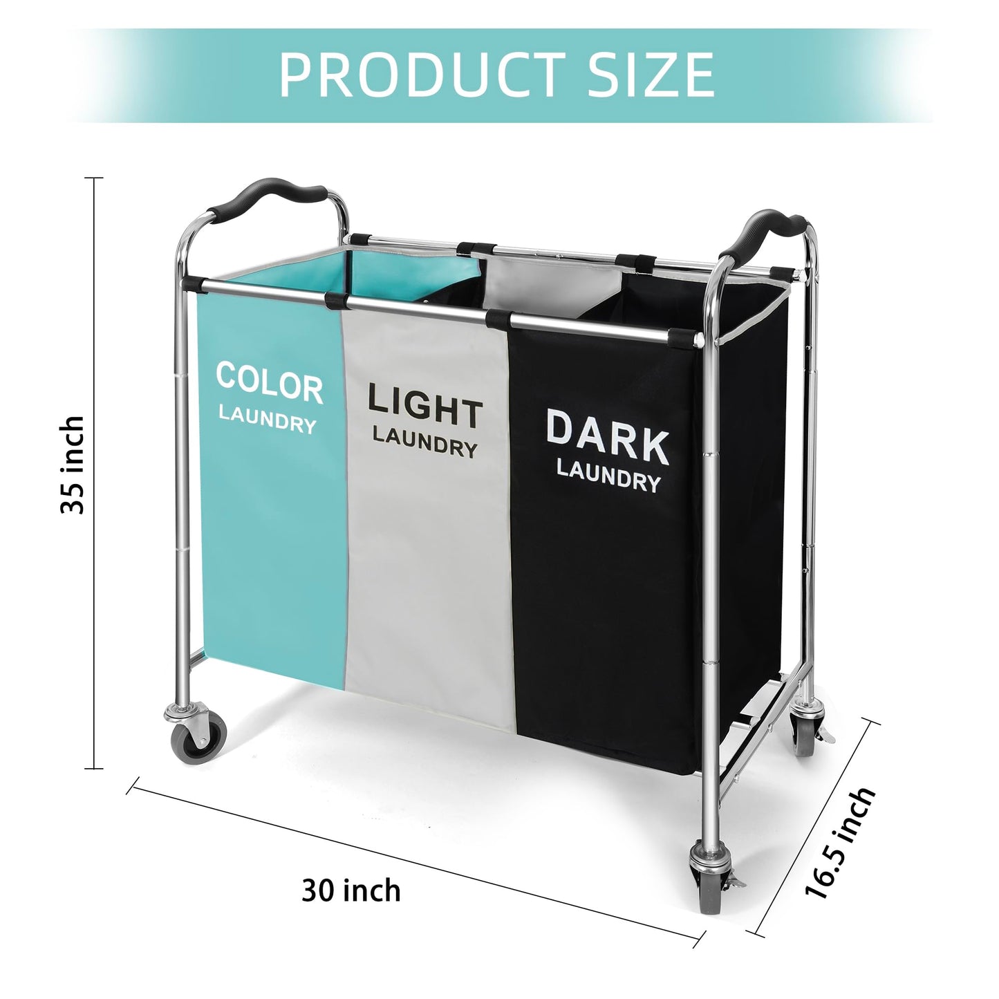 Wheeled 3-Section Laundry Cart - 240l Organizer