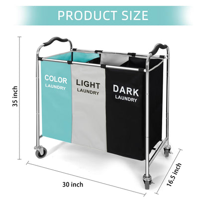 Wheeled 3-Section Laundry Cart - 240l Organizer