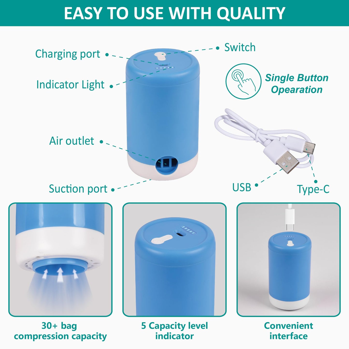 CozyVac Travel Bags with Pump - 6 Pack Space Savers