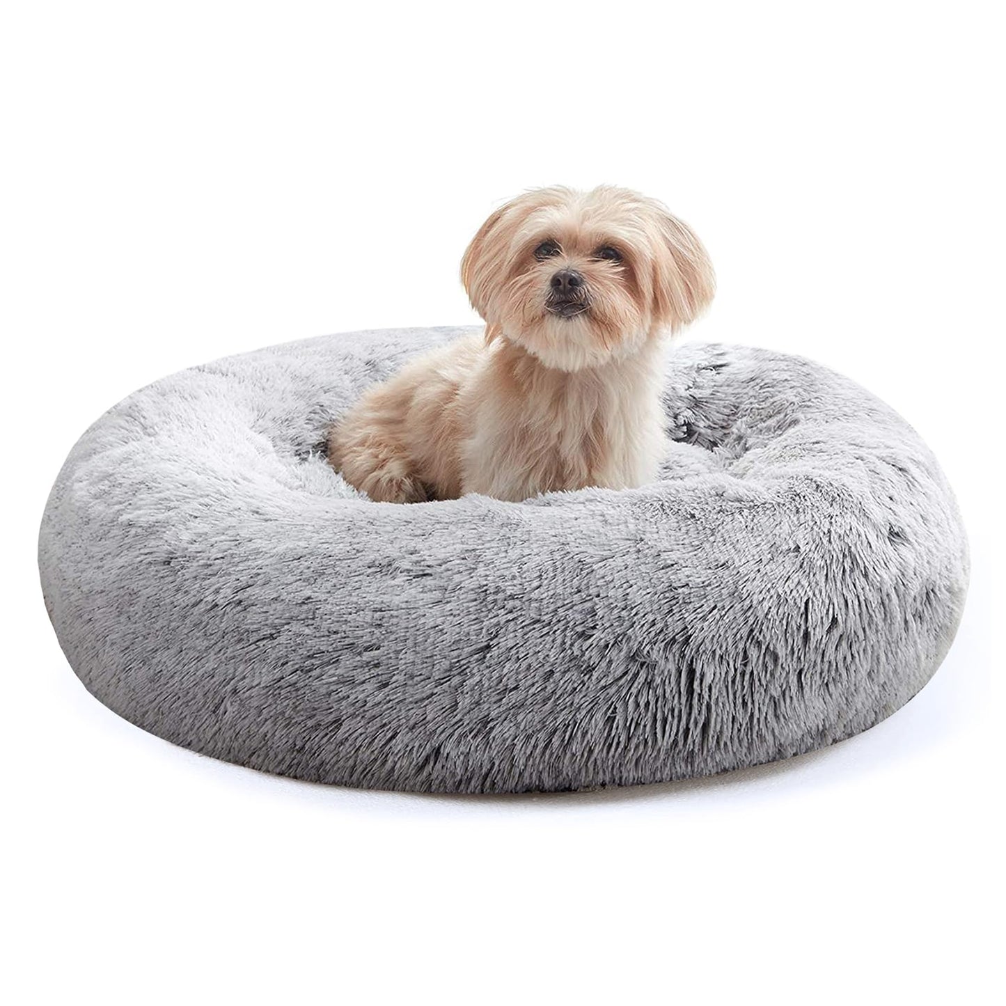 PawCozy Nest: Plush Anti-Anxiety Pet Bed, Light Grey