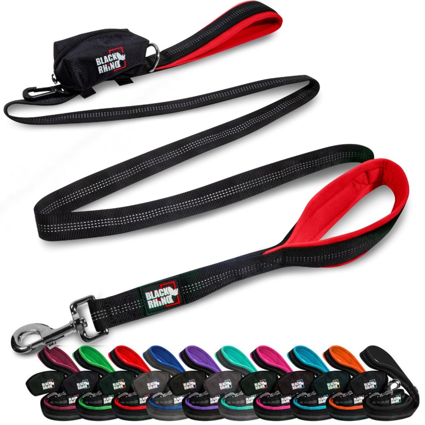 RhinoGrip Aqua: Double Handle Reflective Dog Leash