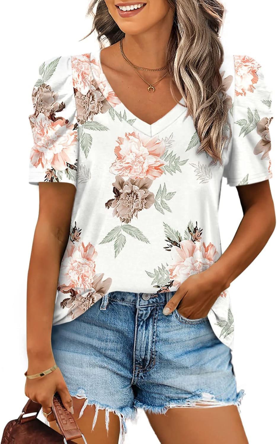 XIEERDUO Summer V-Neck Puff Sleeve Tee - All Sizes