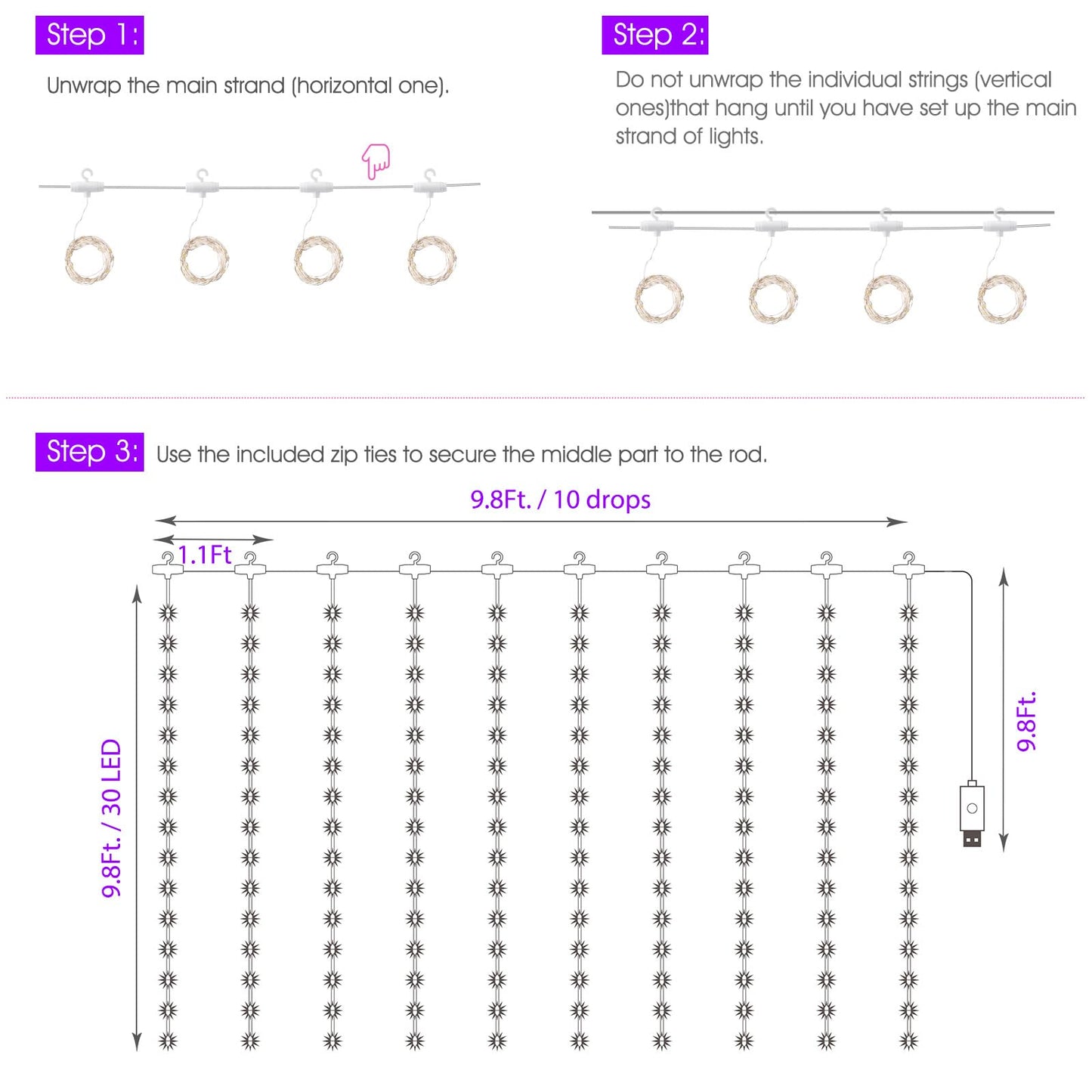 Minetom 300 LED Dimmable Fairy Curtain Lights