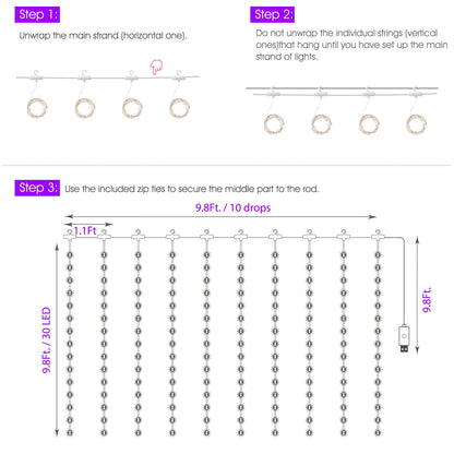 Minetom 300 LED Dimmable Fairy Curtain Lights
