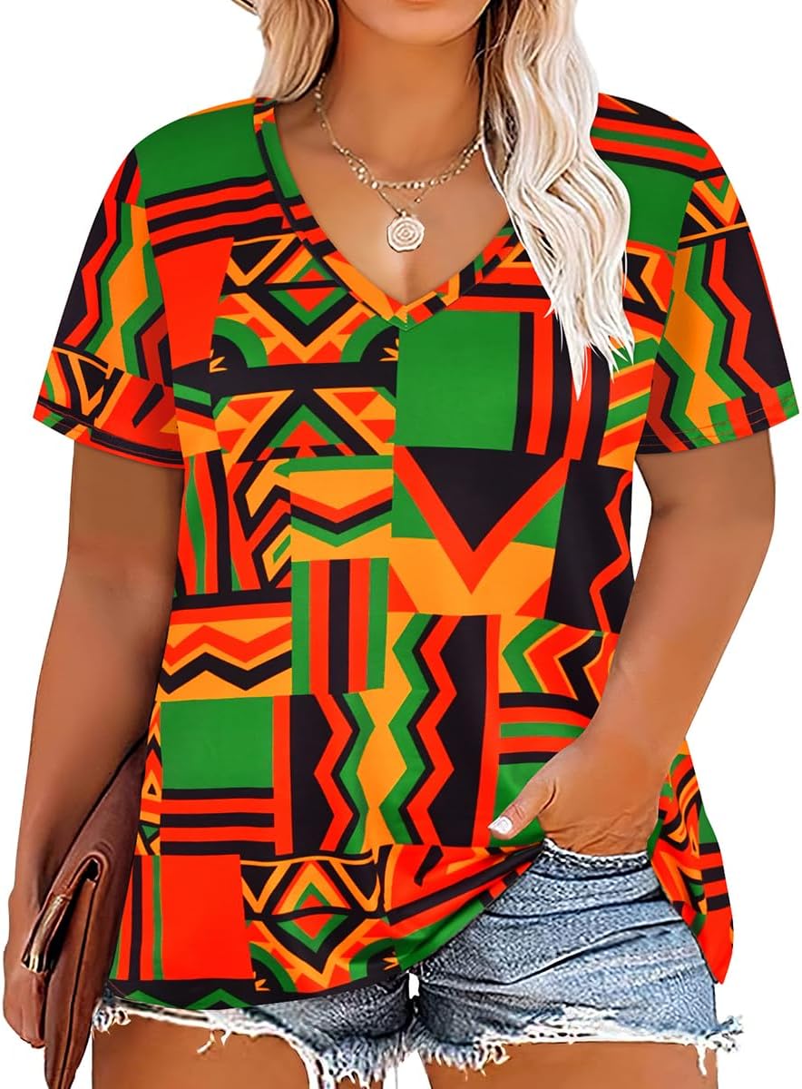 Floral V-Neck Plus Size Tunic Tops for Women