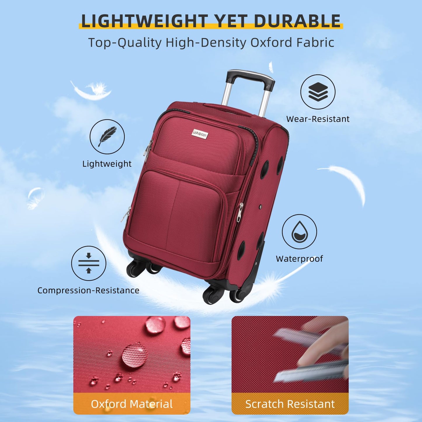 LARVENDER Expandable 5-Piece Spinner Luggage Set