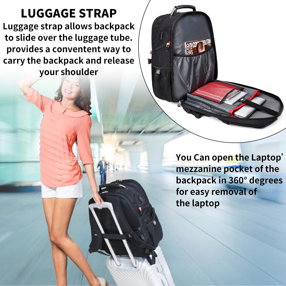 SHRRADOO 50L USB Travel Laptop Backpack - Airline Approved